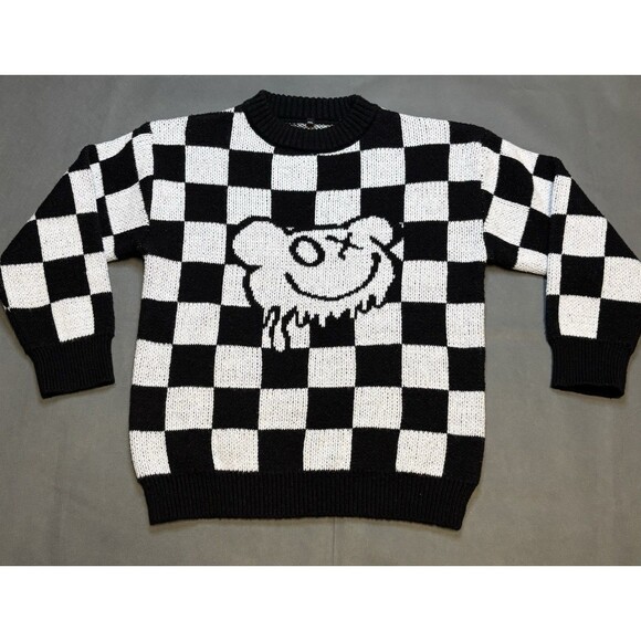 Kaws Bear Black & White Checkerboard Heavyweight Sweater Pullover Knit Size XL - Picture 1 of 6